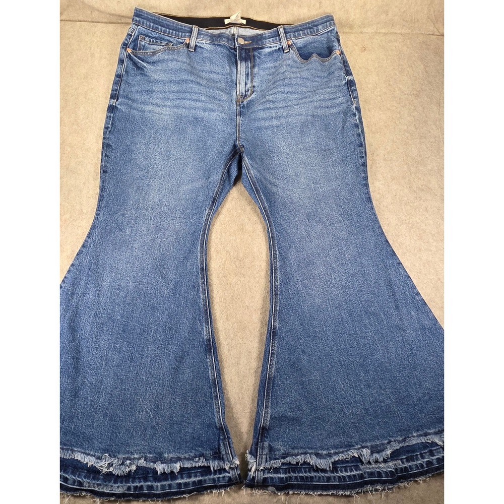 FESTI Womens High Rise Flare Jeans Medium Wash Raw Frayed Hem Blue Size 20S
